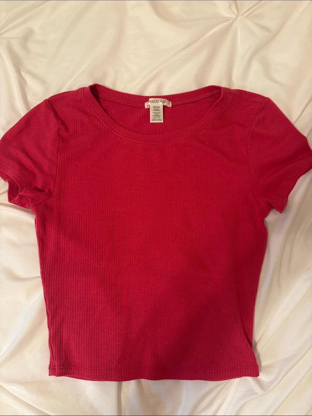 Ribbed Red Short Sleeve Women's Top
